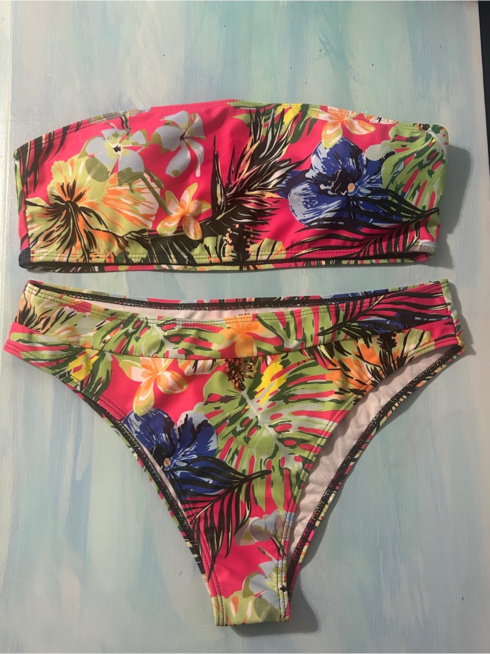 Tropical Print Bandeau Bikini - NEW!-Size Large